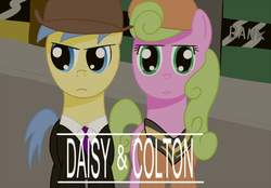 Size: 900x627 | Tagged: safe, artist:tggeko, daisy, flower wishes, goldengrape, sir colton vines iii, earth pony, pony, g4, bonnie and clyde, female, male, mare, movie poster, parody, stallion