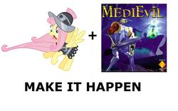 Size: 1240x774 | Tagged: safe, fluttershy, private pansy, g4, exploitable meme, make it happen, medievil, sir daniel fortesque, zarok