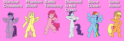 Size: 6000x2000 | Tagged: safe, artist:kingofboars, applejack, fluttershy, rainbow dash, rarity, twilight sparkle, alicorn, earth pony, pegasus, pony, unicorn, g4, bipedal, jojo pose, jojo's bizarre adventure, mane six, twilight sparkle (alicorn)