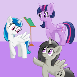 Size: 1000x1000 | Tagged: safe, artist:verminshy, dj pon-3, octavia melody, twilight sparkle, vinyl scratch, alicorn, pony, ask classical vinyl, g4, octacorn, rocktavia, tumblr, twilight sparkle (alicorn), vinyl class, vinylcorn