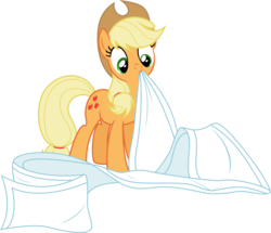 Size: 7813x6721 | Tagged: safe, artist:emedina13, applejack, g4, absurd resolution, blanket, cute, mouth hold, simple background, transparent background, vector