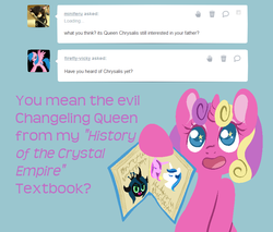 Size: 851x725 | Tagged: safe, artist:srsishere, princess cadance, princess skyla, queen chrysalis, shining armor, alicorn, pony, g4, book, filly, tumblr