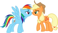 Size: 4438x2544 | Tagged: safe, artist:dianima86, applejack, rainbow dash, earth pony, pegasus, pony, g4, female, lesbian, mare, nuzzling, ship:appledash, shipping, simple background, transparent background, vector