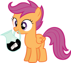 Size: 5985x5303 | Tagged: safe, artist:cherrygrove, scootaloo, pegasus, pony, g4, absurd resolution, chemical x, female, filly, jug, mouth hold, simple background, solo, transparent background, vector