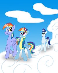 Size: 800x1000 | Tagged: safe, artist:redthedog, rainbow blaze, rainbow dash, soarin', g4, wonderbolt trainee uniform