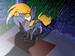 Size: 1024x768 | Tagged: safe, artist:thamutt, derpy hooves, pegasus, pony, g4, female, mare, rain, wet