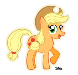 Size: 1656x1588 | Tagged: safe, artist:psychoticturtle, applejack, earth pony, pony, g4, female, freckles, hat, mare, raised hoof, simple background, solo, transparent background