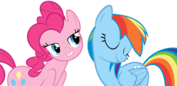 Size: 3178x1550 | Tagged: safe, artist:muhmuhmuhimdead, pinkie pie, rainbow dash, g4, female, lesbian, lip bite, ship:pinkiedash, shipping, simple background, transparent background, vector