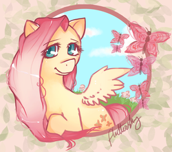 Size: 800x706 | Tagged: safe, artist:glacebon, fluttershy, butterfly, g4, solo, spread wings, wings