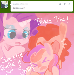 Size: 642x649 | Tagged: dead source, safe, artist:dhui, pinkie pie, rarity, sweetie belle, g4, licking, tired pie, tongue out