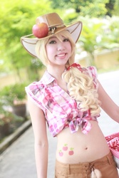 Size: 500x750 | Tagged: safe, artist:mikuen-drops, applejack, human, g4, belly button, cosplay, irl, irl human, photo, solo