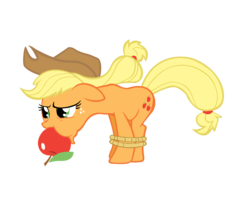Size: 5000x4000 | Tagged: safe, artist:vixolof96, applejack, pony, g4, apple, apple gag, female, gag, rope, simple background, solo, tied up, transparent background, vector