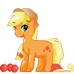 Size: 150x150 | Tagged: safe, artist:snyvie, applejack, pony, g4, animated, apple, female, simple background, solo