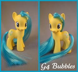 Size: 1024x943 | Tagged: safe, artist:hannaliten, bubbles (g1), pony, g1, g4, customized toy, figure, g1 to g4, generation leap, irl, photo, solo, toy
