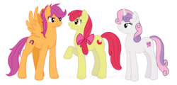 Size: 1461x700 | Tagged: safe, artist:cartoonlion, apple bloom, scootaloo, sweetie belle, g4, adult, cutie mark crusaders, older