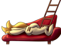 Size: 1500x1139 | Tagged: dead source, safe, artist:whatsapokemon, oc, oc only, oc:ladder beans, pony, couch, draw me like one of your french girls, ladder, simple background, solo, transparent background, wat