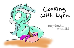 Size: 1031x663 | Tagged: safe, artist:grilledcat, lyra heartstrings, pony, unicorn, g4, :c, bowl, cooking, female, frown, hoof hold, mare, panic, shrunken pupils, solo