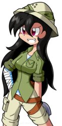 Size: 444x901 | Tagged: safe, artist:kurus22, daring do, human, g4, bandage, female, hat, humanized, simple background, smiling, solo, transparent background