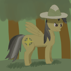 Size: 660x660 | Tagged: safe, artist:allonsbro, daring do, pegasus, pony, g4, female, grass, hat, mare, pith helmet, solo, spread wings, tree, wings