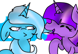 Size: 566x398 | Tagged: safe, artist:chocotehcutie, trixie, twilight sparkle, g4, ear bite, female, lesbian, ship:twixie, shipping