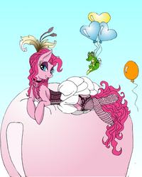 Size: 800x1000 | Tagged: safe, gummy, pinkie pie, g4, balloon, clothes, dress