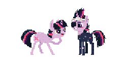 Size: 500x240 | Tagged: safe, artist:cutebrows, twilight sparkle, pony, unicorn, g4, animated, clothes, eyepatch, female, future twilight, pixel art, simple background, torn clothes, transparent background