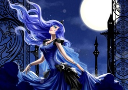 Size: 1000x707 | Tagged: safe, artist:heavelle, princess luna, human, g4, clothes, dress, female, humanized, moon, night, solo