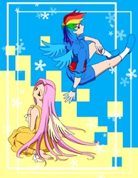 Size: 500x644 | Tagged: safe, artist:heavelle, fluttershy, rainbow dash, human, g4, humanized, winged humanization