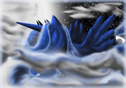 Size: 1000x700 | Tagged: safe, artist:bluehedgedarkattack, princess luna, pony, g4, cloud, cloudy, female, night, sleeping, solo