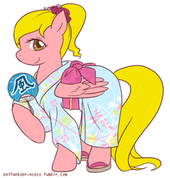 Size: 600x628 | Tagged: safe, artist:pettankoprincess, oc, oc only, oc:typhoon, pony, kimono (clothing), simple background, solo, wind, yukata