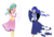 Size: 1672x1131 | Tagged: safe, artist:thecheeseburger, philomena, princess celestia, princess luna, phoenix, g4, clothes, dress, horn, horned humanization, humanized, simple background, skinny, thin, white background, winged humanization