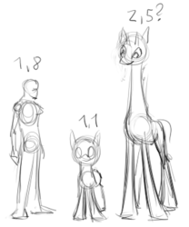 Size: 280x336 | Tagged: artist needed, safe, oc, oc only, giraffe, metric system, monochrome, size chart, size comparison