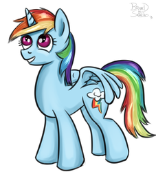 Size: 800x880 | Tagged: safe, artist:brainedbysaucepans, rainbow dash, alicorn, pony, g4, alicornified, race swap, rainbowcorn