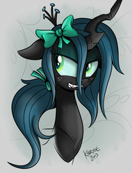 Size: 1800x2368 | Tagged: safe, artist:killryde, queen chrysalis, changeling, changeling queen, g4, alternate hairstyle, female, freckles, low ponytail, ponytail, solo