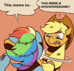 Size: 724x700 | Tagged: safe, artist:perrydotto, applejack, rainbow dash, g4, meme, my parents are dead