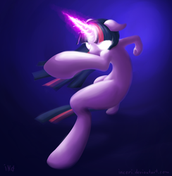 Size: 2112x2160 | Tagged: safe, artist:inceri, twilight sparkle, pony, unicorn, semi-anthro, g4, action pose, badass, bipedal, female, glowing eyes, magic, solo