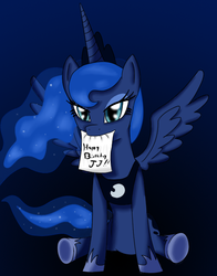 Size: 550x700 | Tagged: dead source, safe, artist:jaceleo, princess luna, alicorn, pony, g4, female, mare, mouth hold, sitting, solo