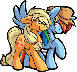 Size: 731x685 | Tagged: safe, artist:fizzy-dog, applejack, rainbow dash, g4, accessory swap, bedroom eyes