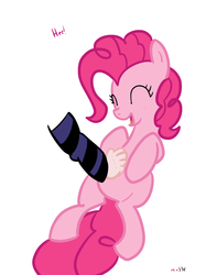 Size: 674x900 | Tagged: safe, artist:nasse, pinkie pie, human, g4, bellyrubs, cute, diapinkes, disembodied arm, eyes closed, hand, happy, laughing, on back, open mouth, smiling