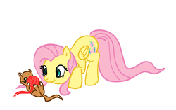 Size: 1001x628 | Tagged: safe, artist:nasse, fluttershy, cat, pegasus, pony, g4, butt, female, kitten, lying down, mare, on back, plot, yarn, yarn ball