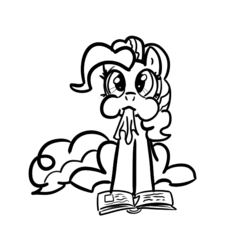 Size: 625x581 | Tagged: safe, artist:nasse, pinkie pie, pony, g4, bibliovore, book, eating, female, homework, looking at you, monochrome, nom, paper, pica, puffy cheeks, sitting, solo