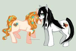 Size: 1024x685 | Tagged: safe, artist:rusky-boz, bleach (manga), female, hollow, inoue orihime, male, ponified, shipping, simple background, straight, ulquiorra cifer
