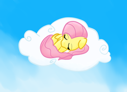 Size: 838x610 | Tagged: safe, artist:nasse, fluttershy, g4, cloud, sleeping