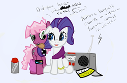 Size: 864x566 | Tagged: safe, artist:nasse, cheerilee, rarity, g4, 80s, 80s cheerilee, brush, brushie, flock of seagulls, i ran