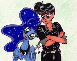 Size: 1055x833 | Tagged: safe, artist:newyorkx3, princess luna, human, g4, self insert, traditional art