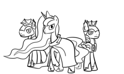 Size: 1280x766 | Tagged: safe, artist:nasse, echo (g4), nocturn, princess luna, g4, echo and nocturn, lineart, monochrome, night guard