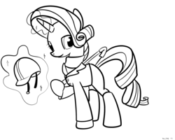 Size: 1280x1024 | Tagged: safe, artist:nasse, rarity, pony, g4, clothes, female, helmet, magic, monochrome, riding crop, solo