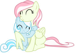 Size: 3000x2128 | Tagged: safe, artist:luuandherdraws, oc, oc only, oc:primrose, oc:snowdrop, pegasus, pony, snowdrop (animation), ^^, cute, diabetes, duo, duo female, eyes closed, female, filly, foal, hug, mare, mother, mother and child, mother and daughter, pegasus oc, simple background, transparent background, vector