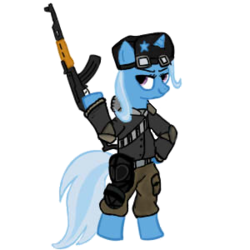 Size: 300x300 | Tagged: artist needed, safe, trixie, pony, g4, ak-47, bipedal, clothes, gun, rifle, uniform