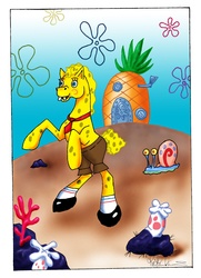 Size: 1500x2070 | Tagged: safe, artist:v-babe007, snail, abomination, gary the snail, male, nightmare fuel, only the dead can know peace from this evil, pineapple, ponified, rule 85, spongebob squarepants, spongebob squarepants (character), ugly, wat, what has science done